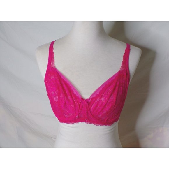 SKARLETT BLUE Minx Lace Unlined Underwire Demi Bra Bright Pink 34C NEW - Picture 5 of 8